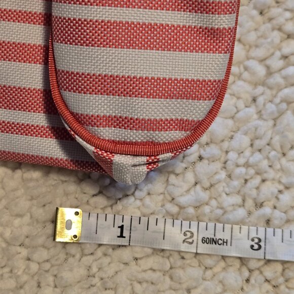 Estee Lauder Pink & White Stripe w/Rosette Zipper Closure Cosmetic Case - Picture 9 of 10